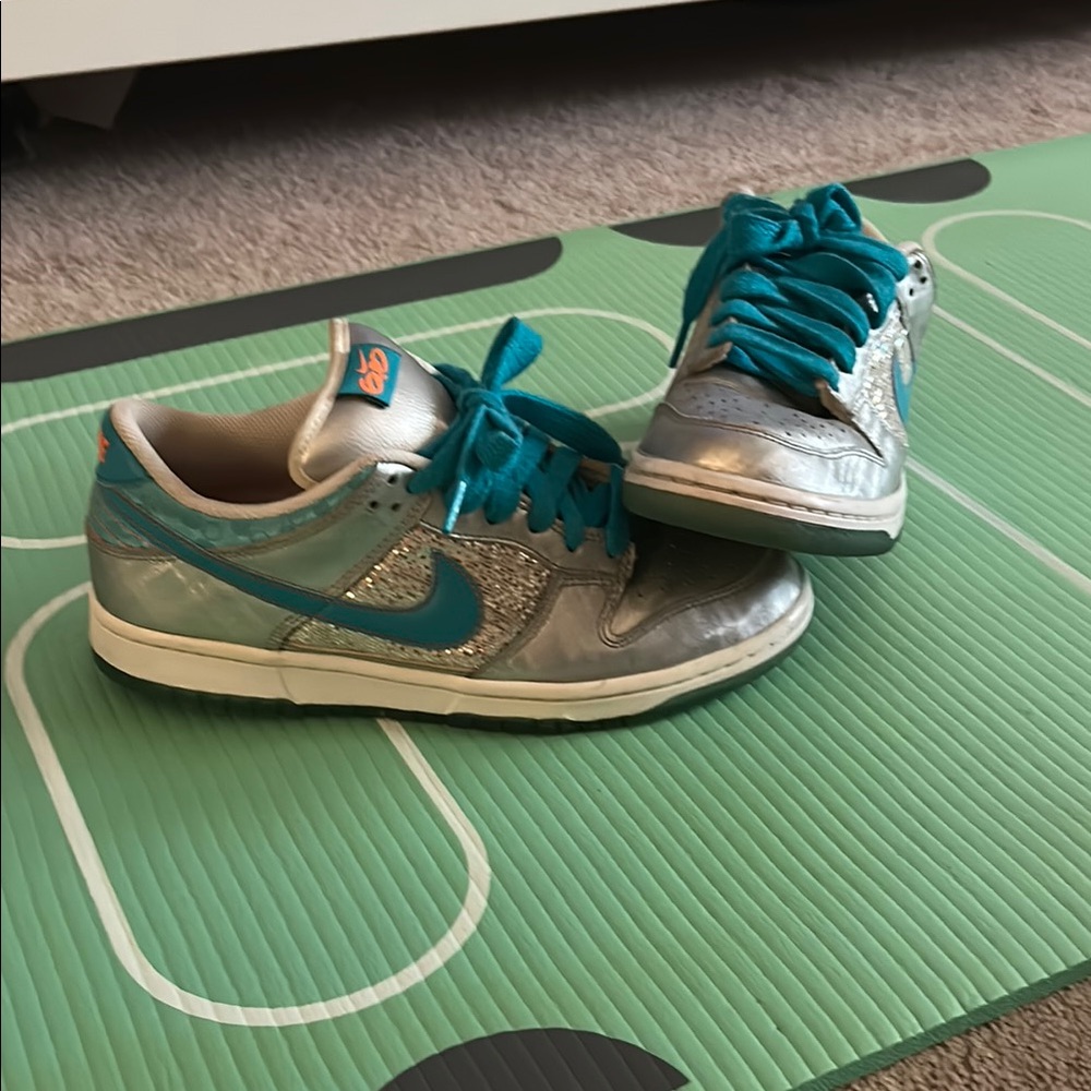 Nike Metallic Silver and Teal Athletic Shoes